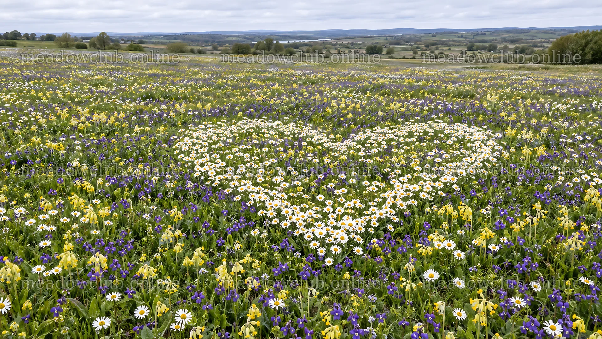 Wildflower Meadow of Daisies and Purple Blooms – meadow photos 10324x5812