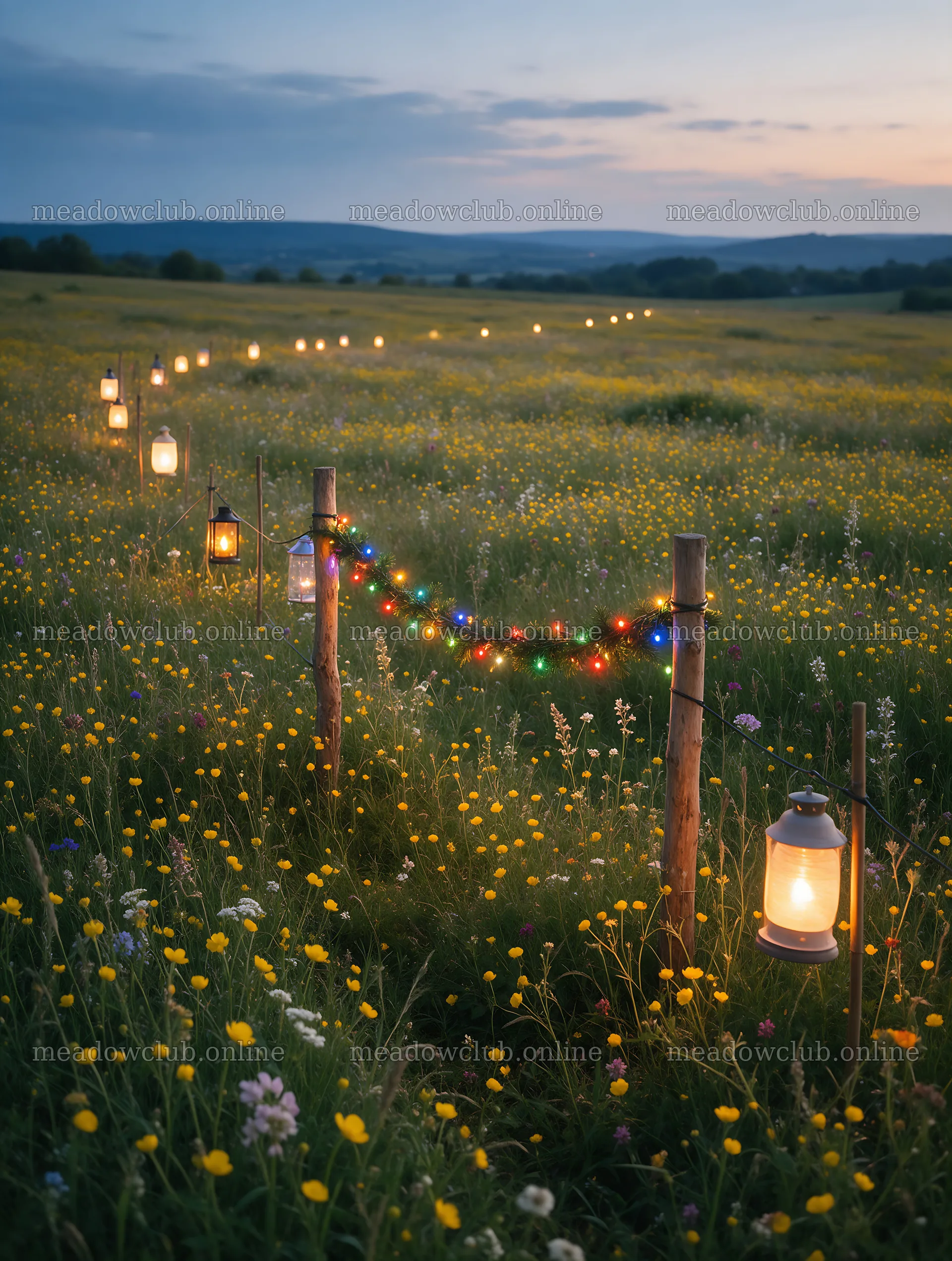 Vibrant Christmas lights glowing in meadow at dusk – meadow photos 6898x9134