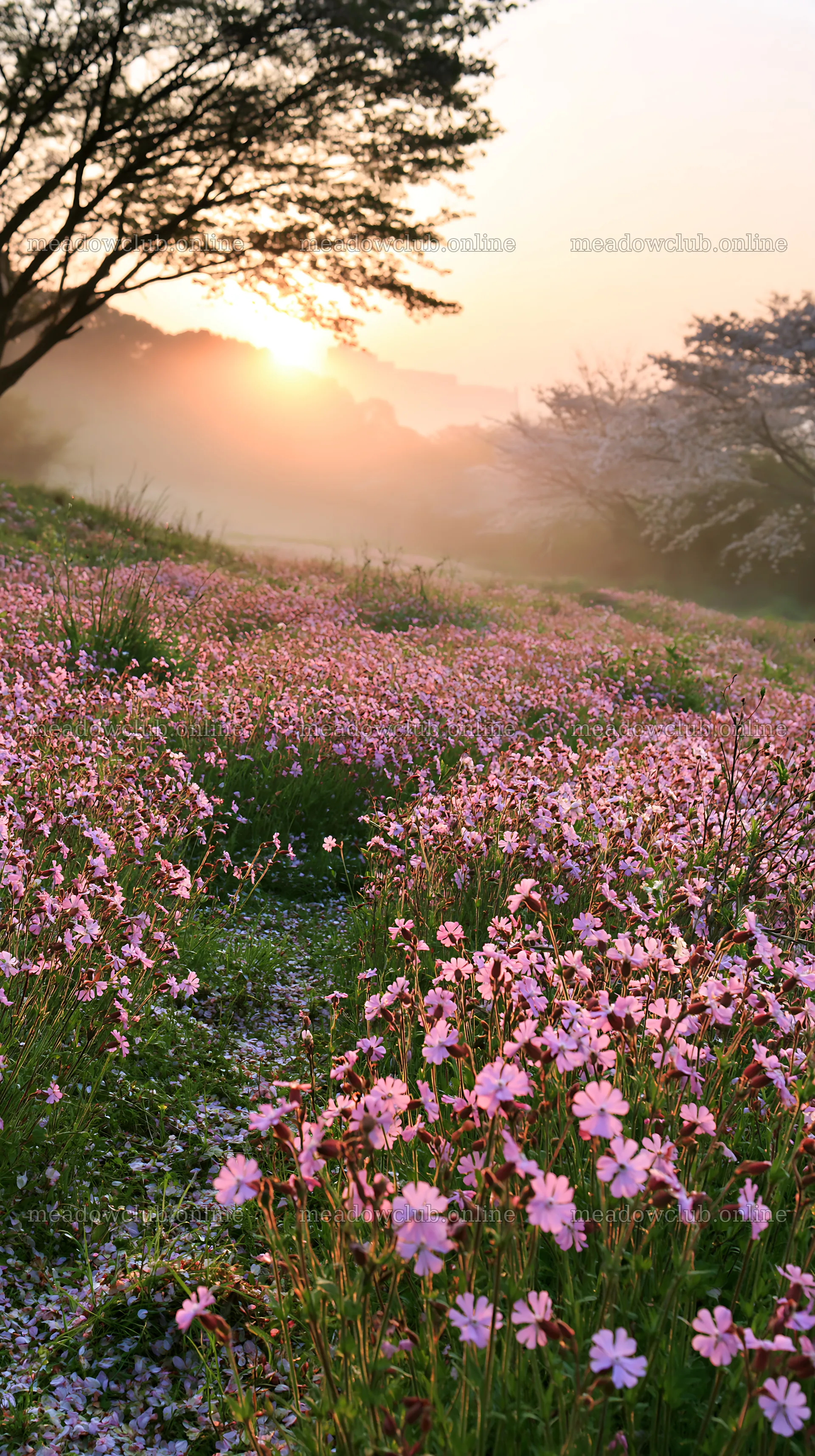 Fukuoka spring meadow fallen blossom foreground at sunrise – meadow photos 5938x10608