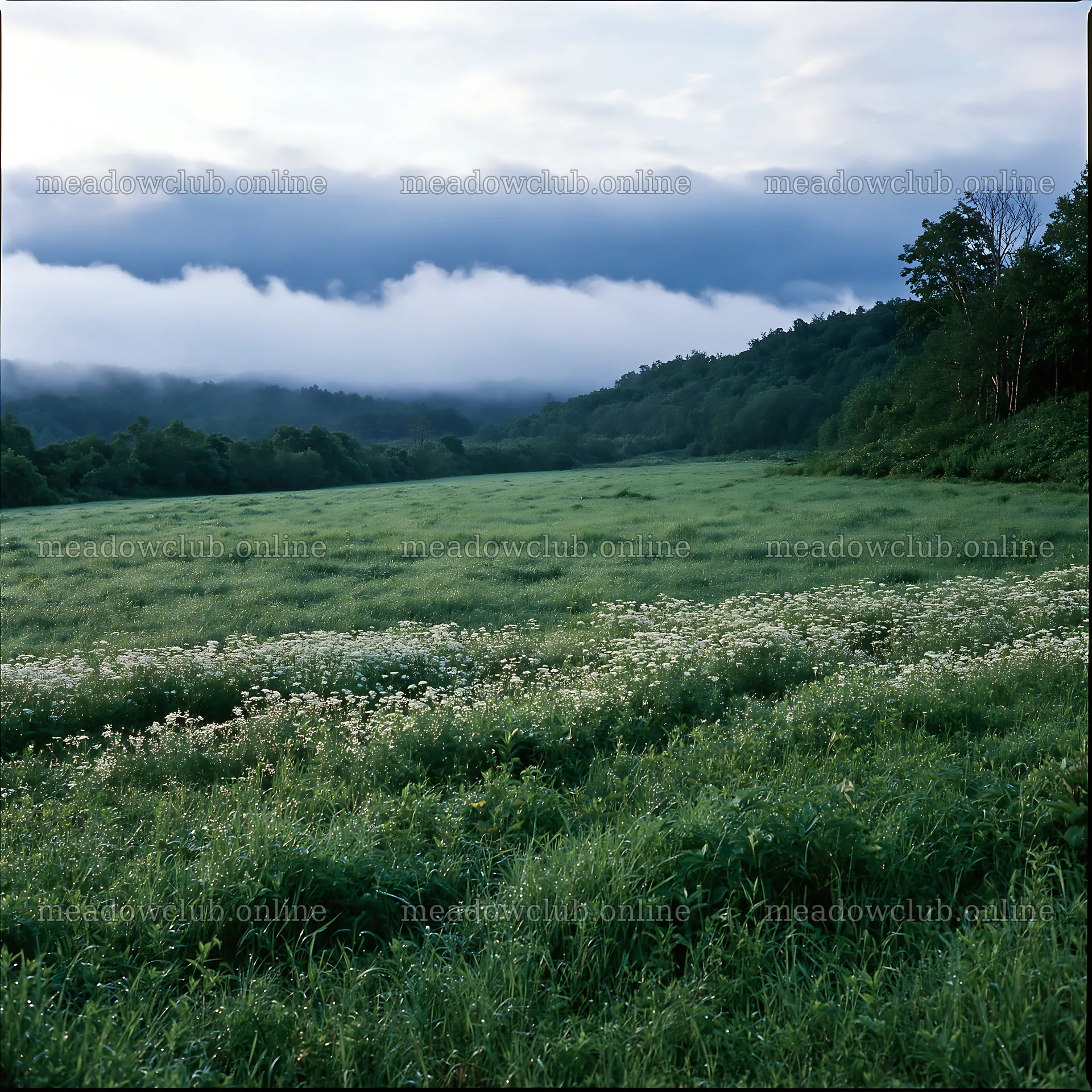 Expansive Hokkaido restoration meadow with dewdrops – meadow photos 7938x7938