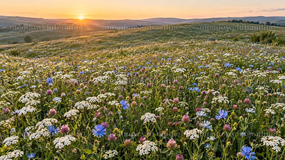 Wildflower Meadow Across Rolling Hills in Golden Light – meadow photos 10324x5812