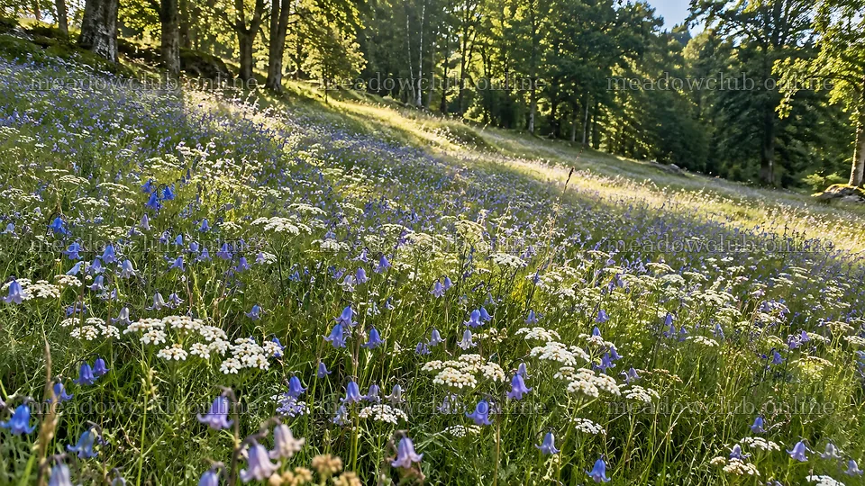 Sunlit Forest Clearing with Wildflowers – meadow photos 10324x5812