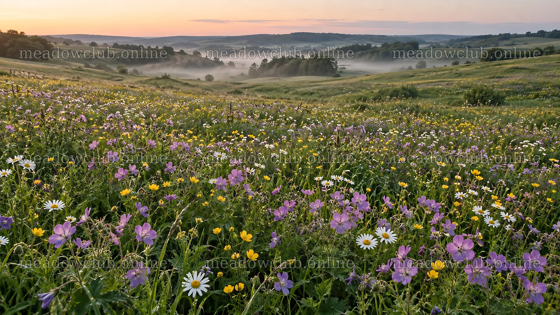 Wildflowers Across a Misty Meadow – meadow photos 10324x5812