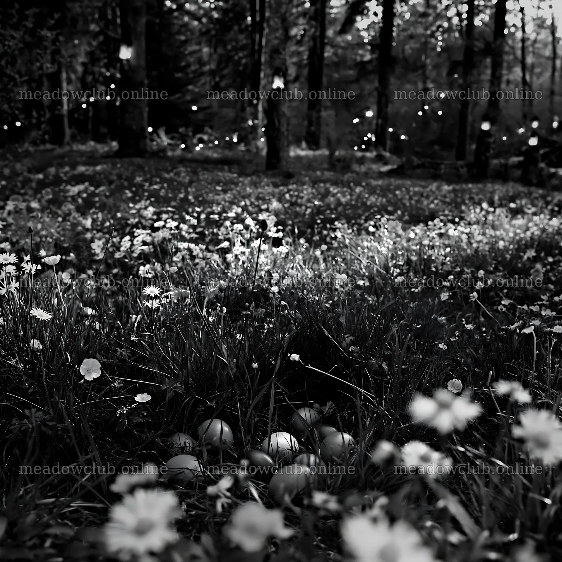 Expansive Christmas meadow with lanterns near ancient forest – meadow photos 7938x7938