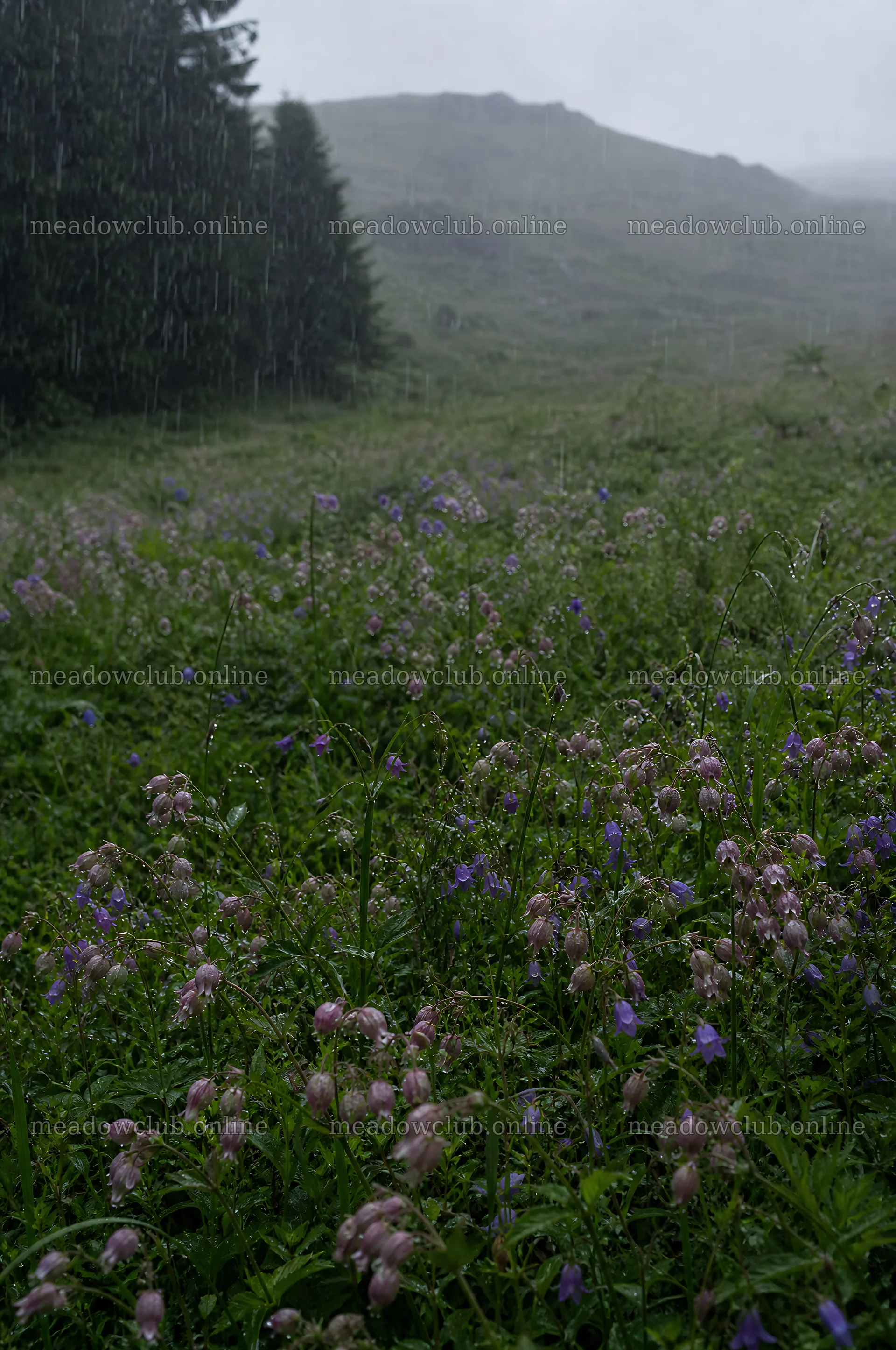 Campion bellflower meadow during rain – meadow photos 6468x9740