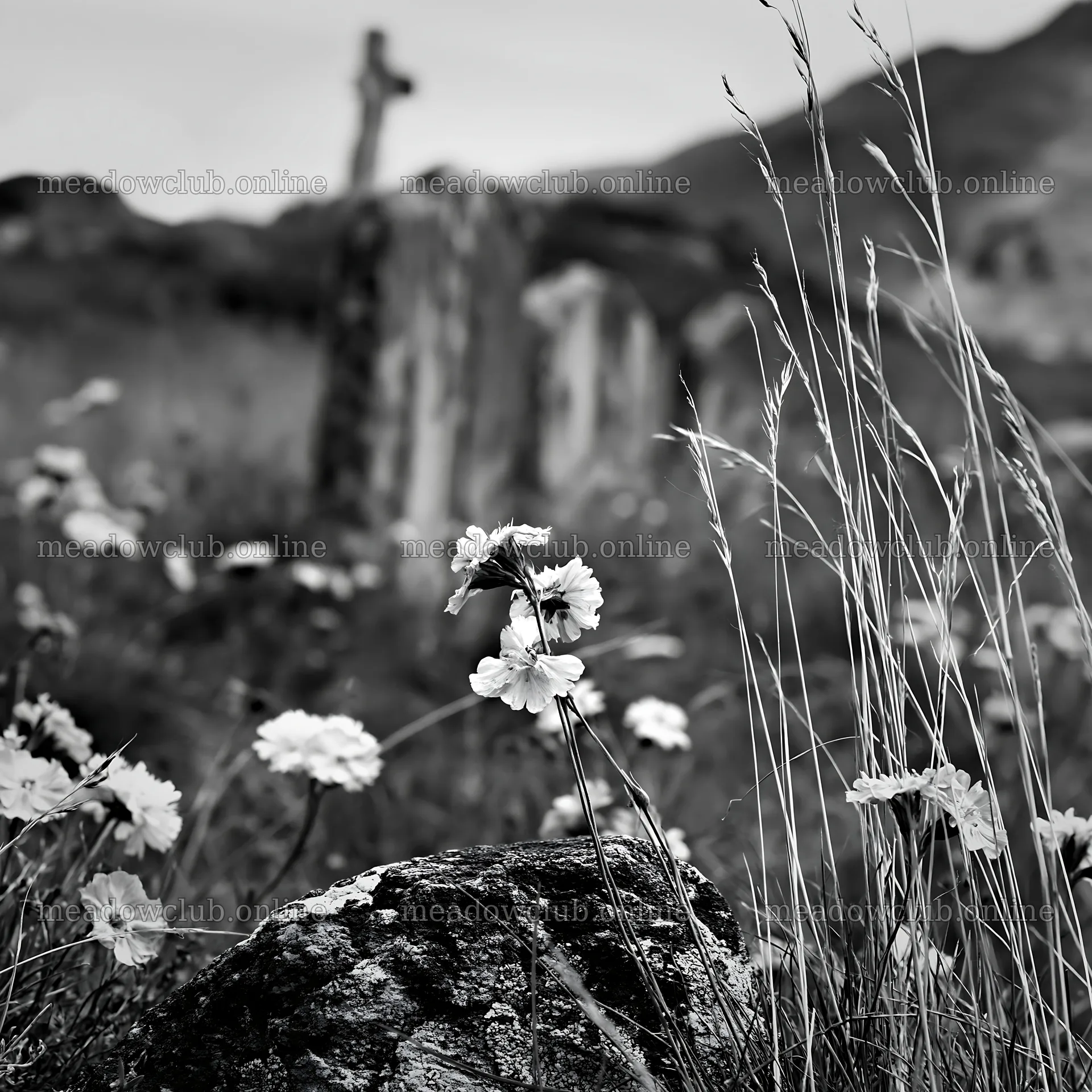 Christian cross above secluded mountain meadow – meadow photos 7938x7938