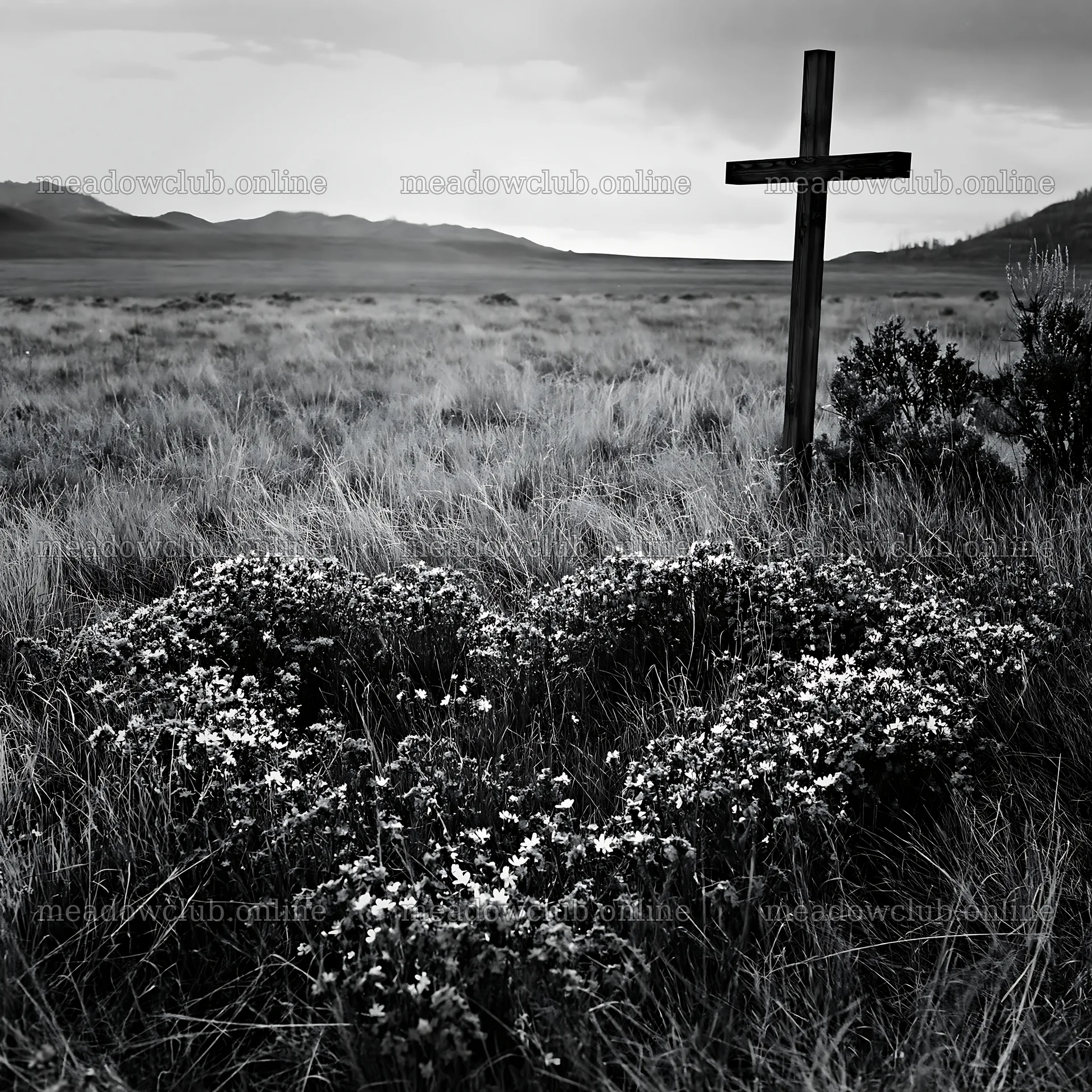 Wooden Christian cross in a Christmas meadow – meadow photos 7938x7938
