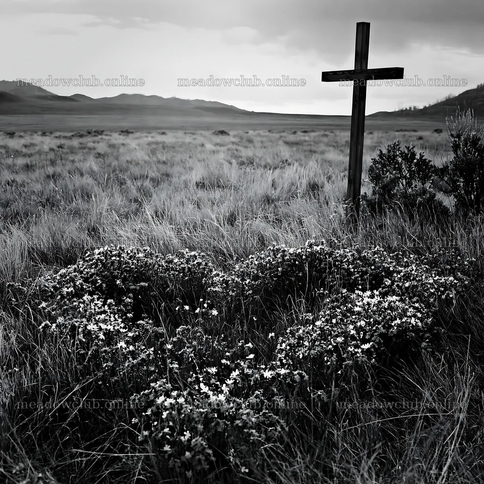 Wooden Christian cross in a Christmas meadow – meadow photos 7938x7938