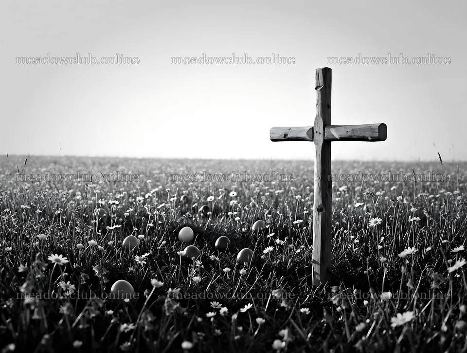 Rustic Christian cross in spring meadow with flowers – meadow photos 9134x6898