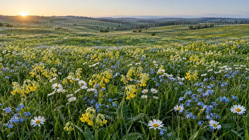 Wildflowers Across a Rolling Meadow at Golden Hour – meadow photos 10324x5812