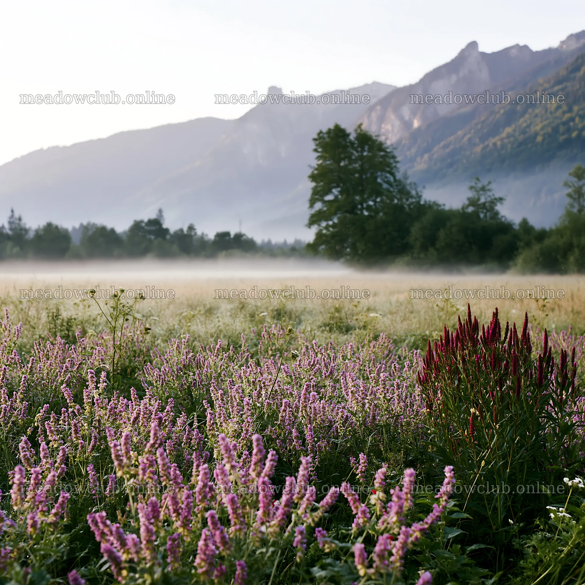 Regenerative meadow with flowers and mountains in the background – meadow photos 7938x7938