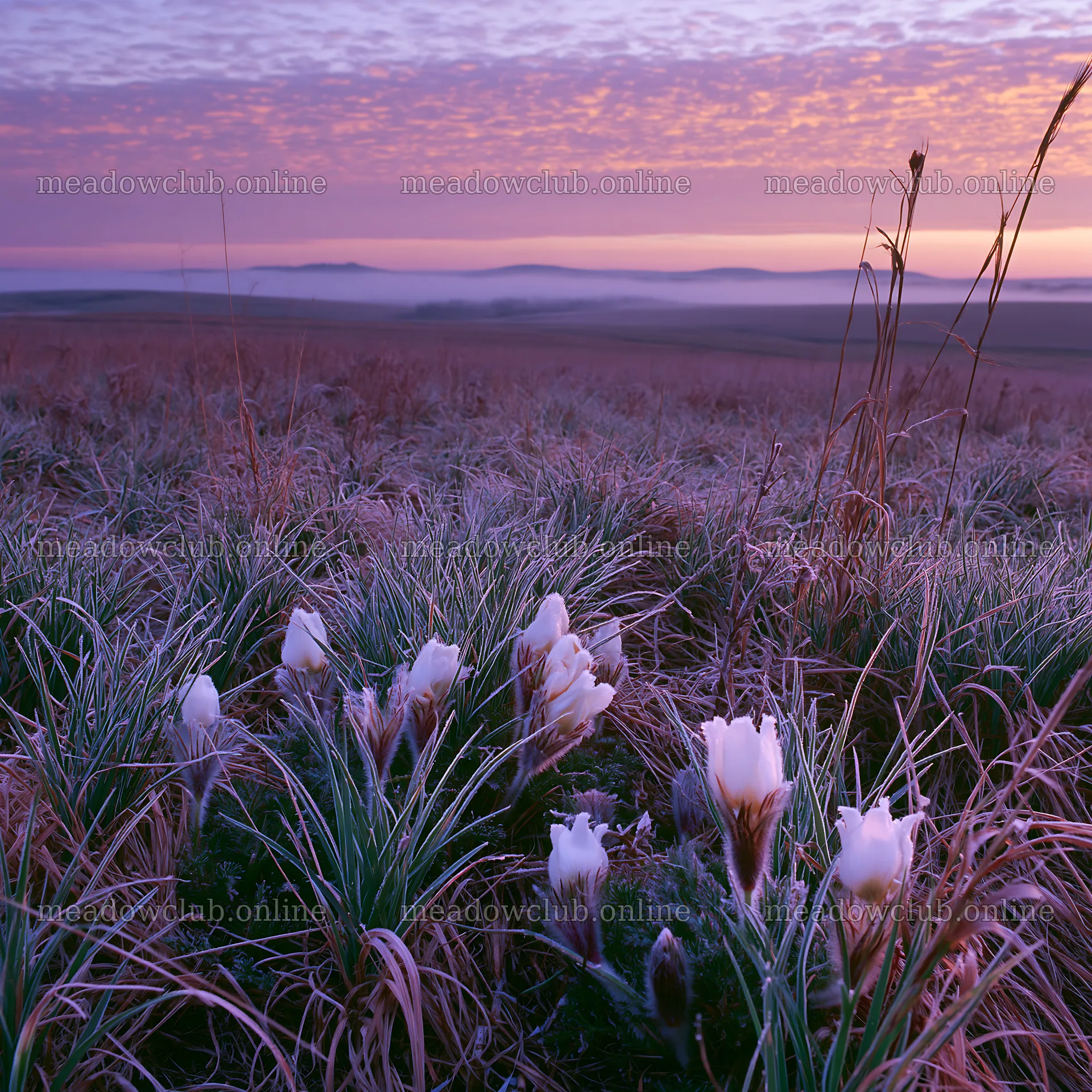 Spring meadow with flowers at dawn under a colorful sky – meadow photos 7938x7938
