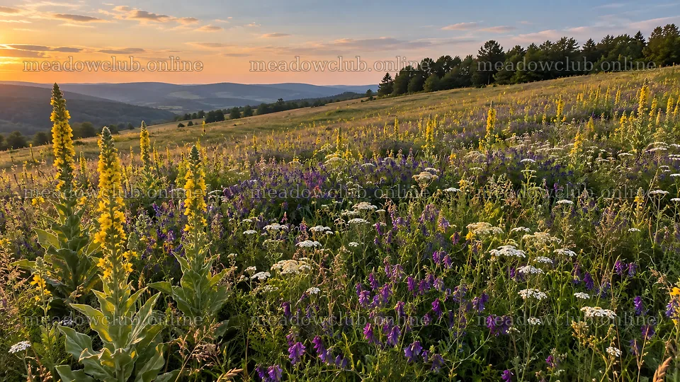 Wildflower Meadow on a Hillside at Sunset – meadow photos 10324x5812