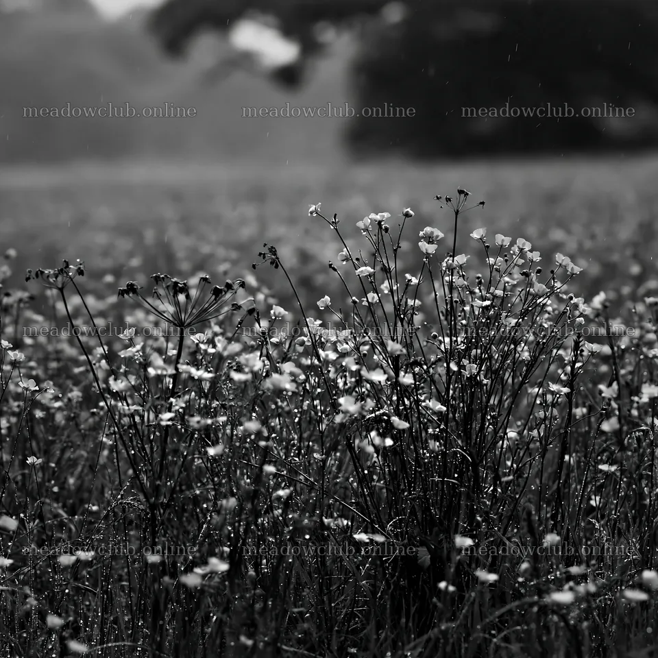 Buttercup meadow with flowers in black and white during rain – meadow photos 7938x7938