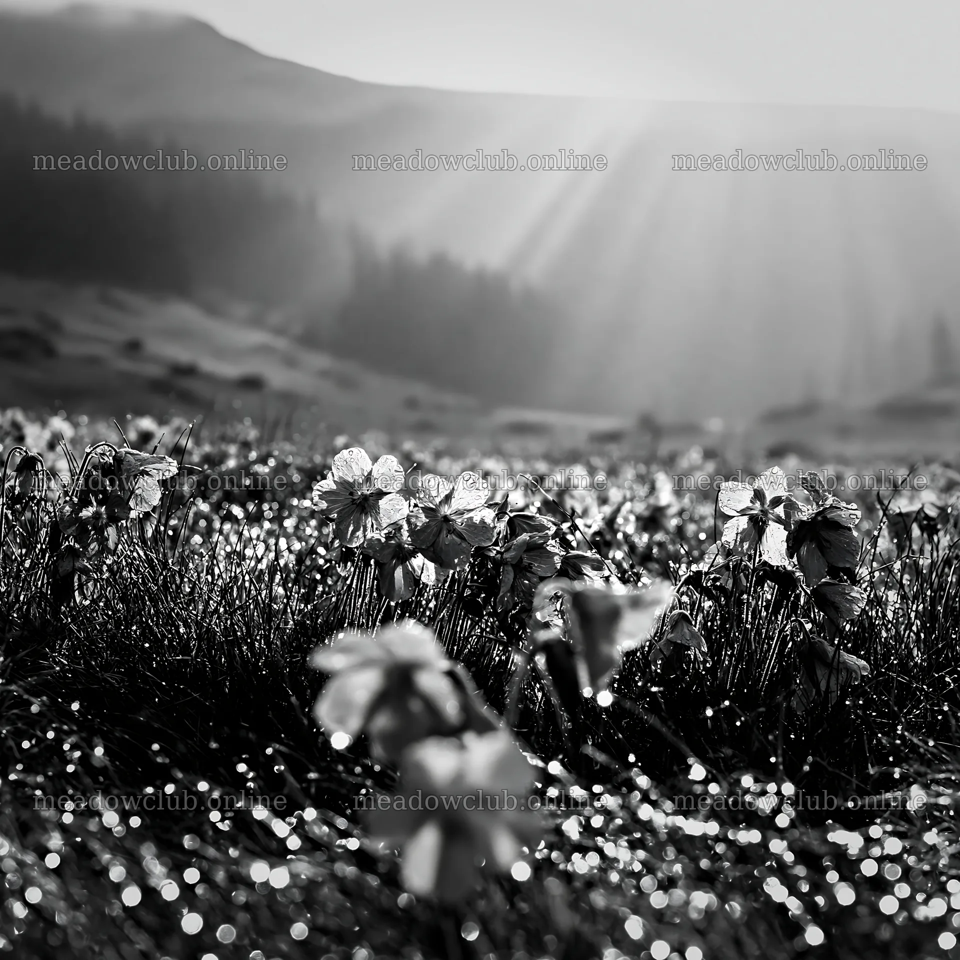 Light rays over Bucegi Mountains meadow with flowers – meadow photos 7938x7938