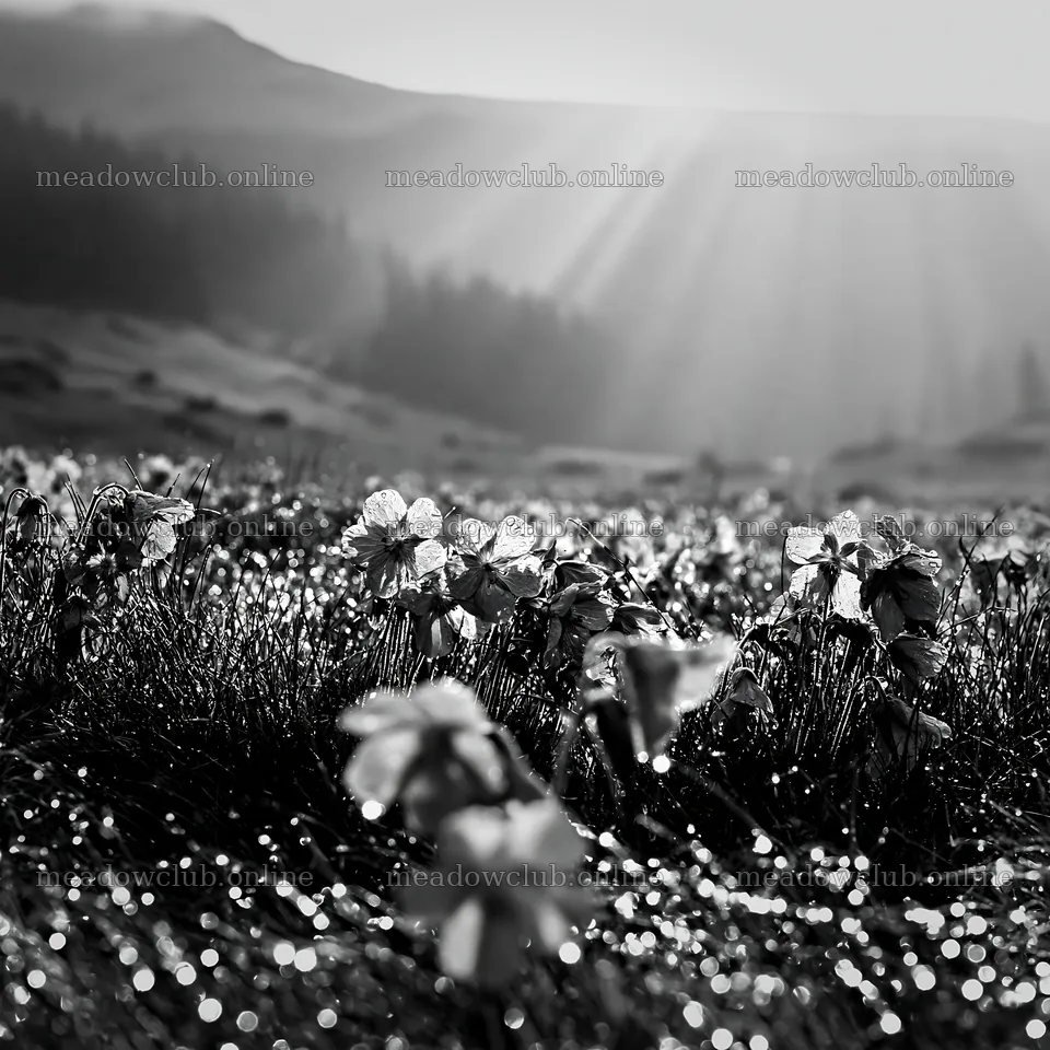 Light rays over Bucegi Mountains meadow with flowers – meadow photos 7938x7938
