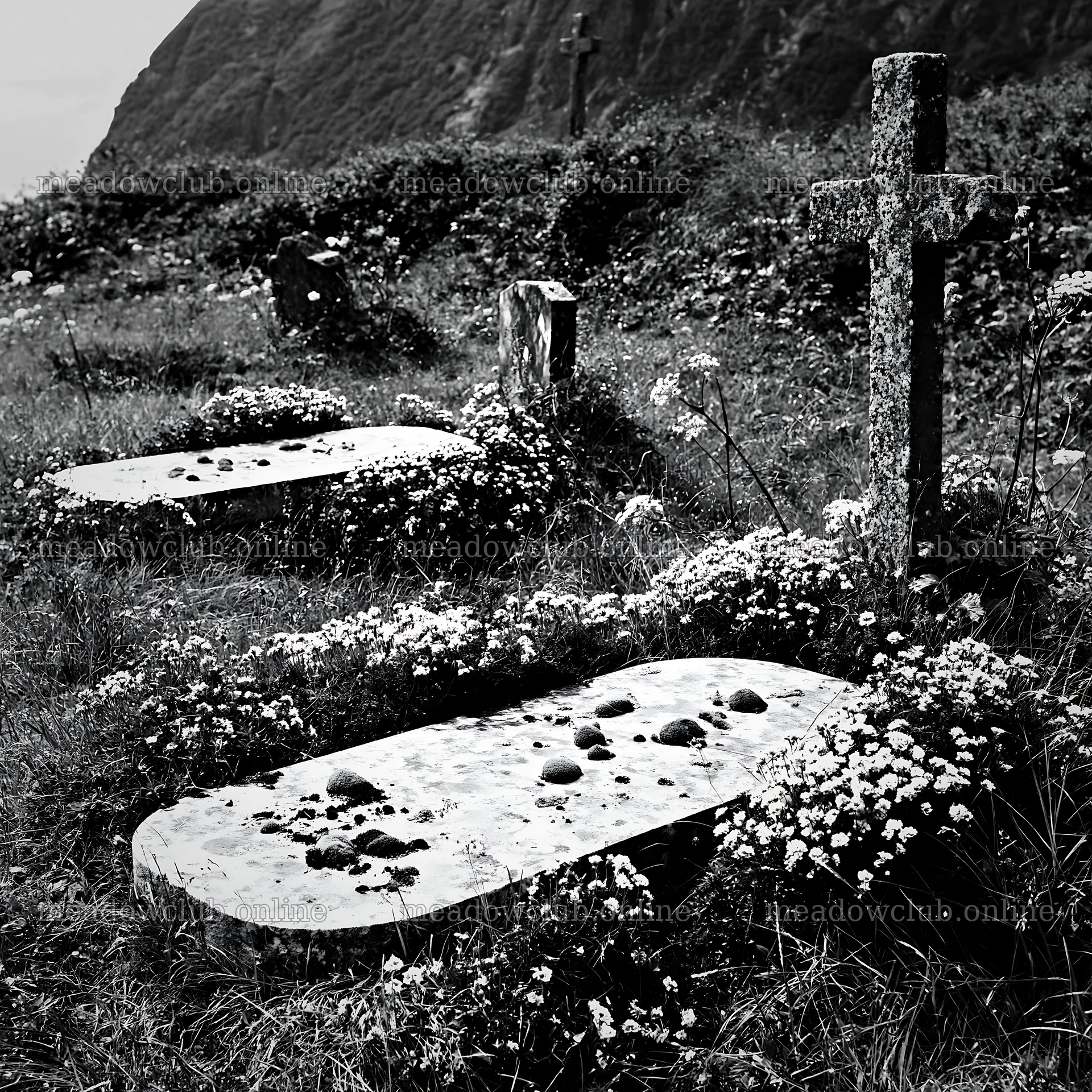 Christian cross above secluded mountain meadow – meadow photos 7938x7938