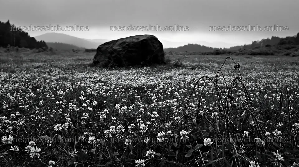 Granite boulder in a drought resilient meadow in Nagano – meadow photos 10608x5938