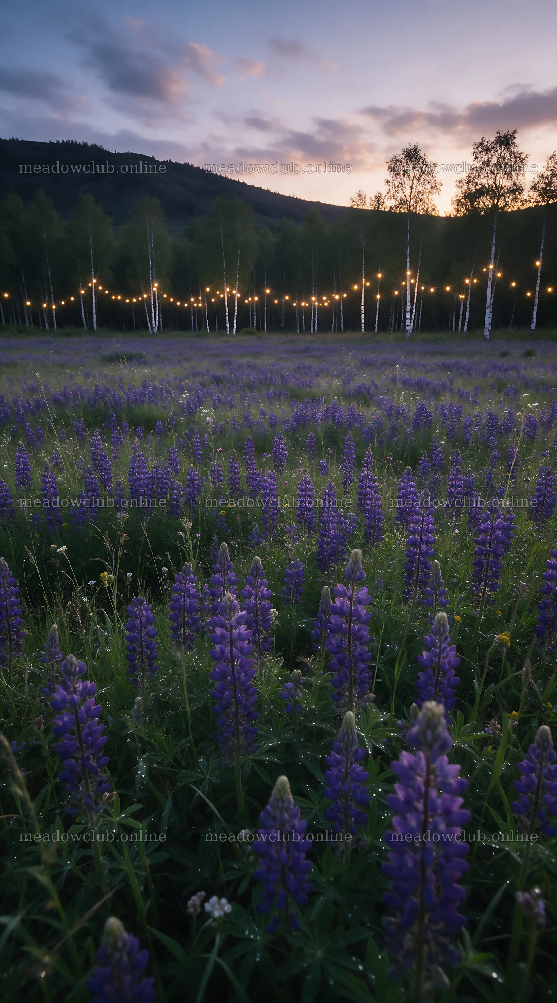 Vibrant Christmas lights glowing in a meadow at dusk – meadow photos 5916x10648