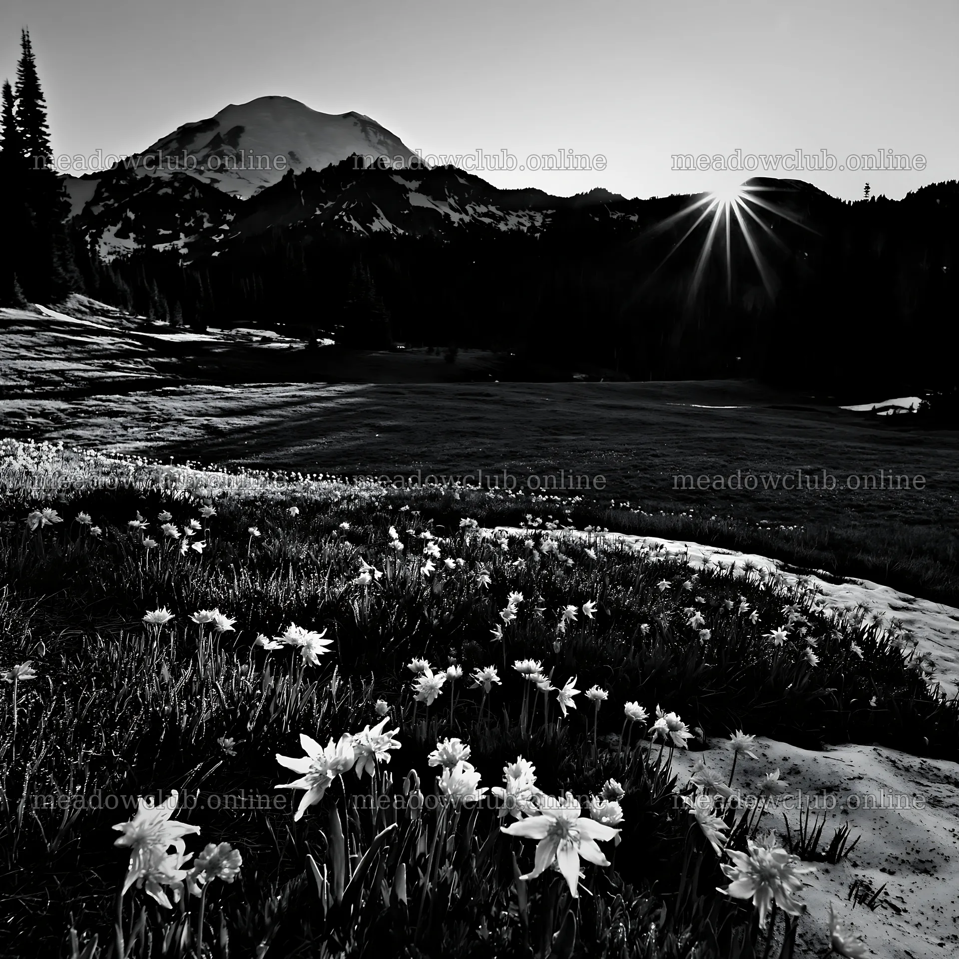 Mount Rainier wildflower meadow at sunrise – meadow photos 7938x7938