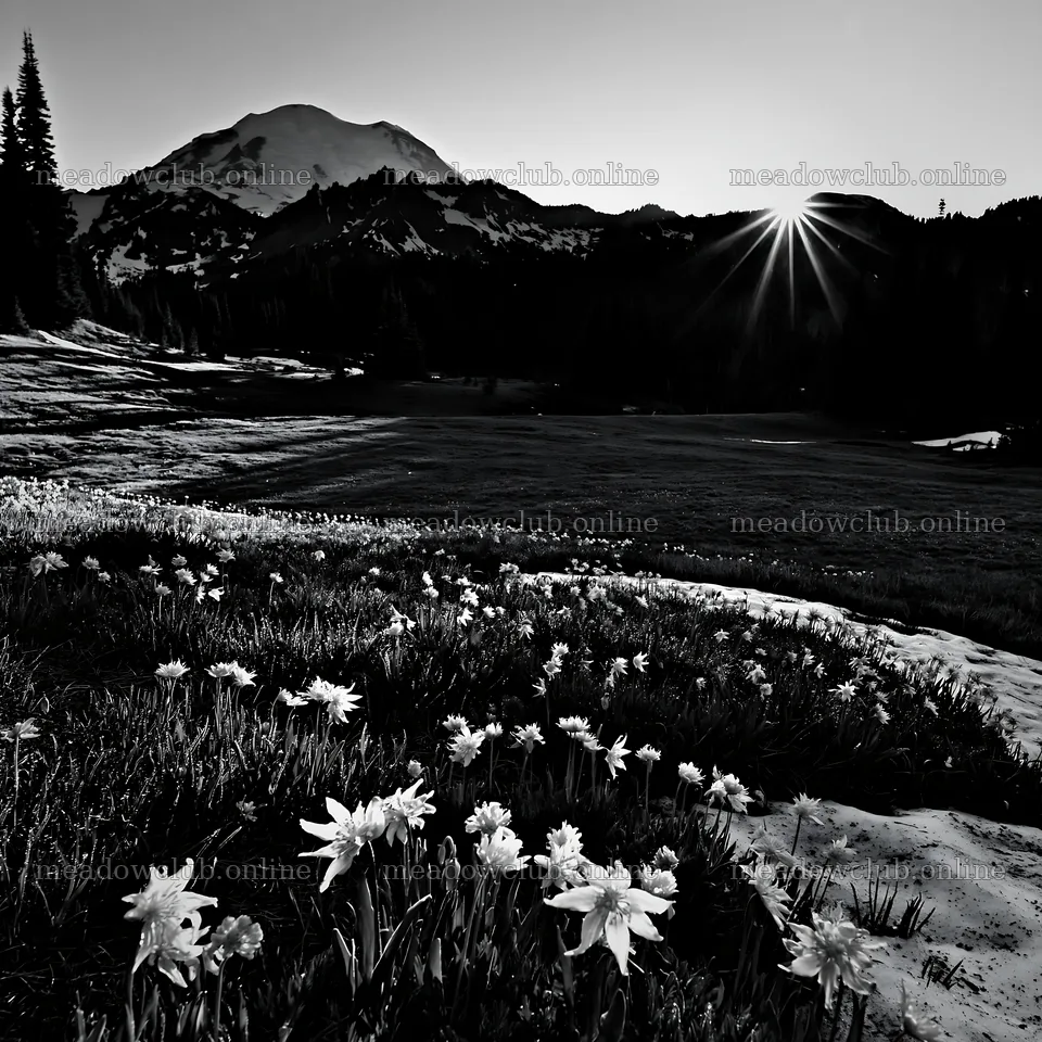 Mount Rainier wildflower meadow at sunrise – meadow photos 7938x7938