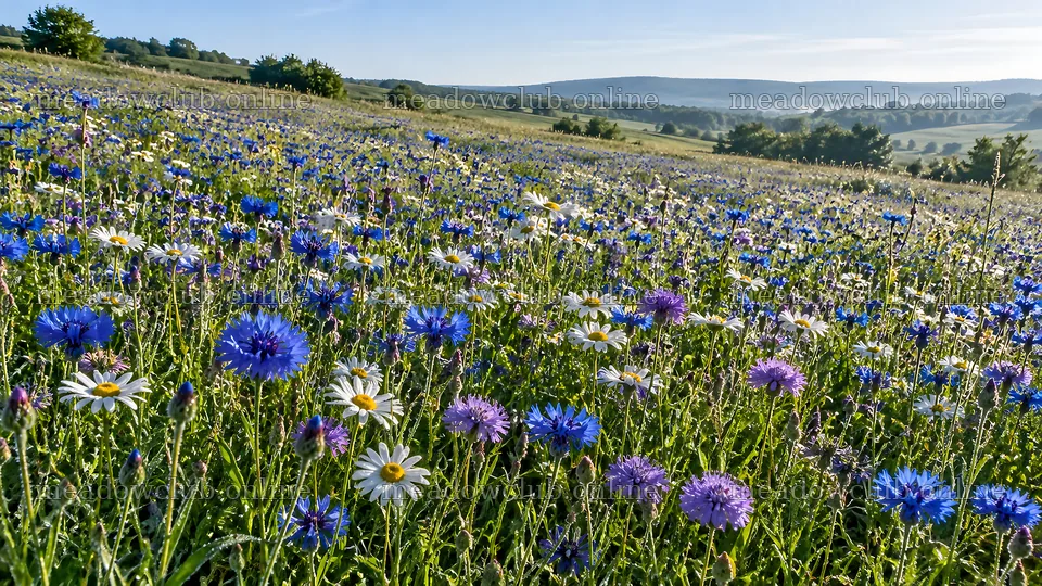 Blue and White Flowers Across a Sunlit Meadow – meadow photos 10324x5812