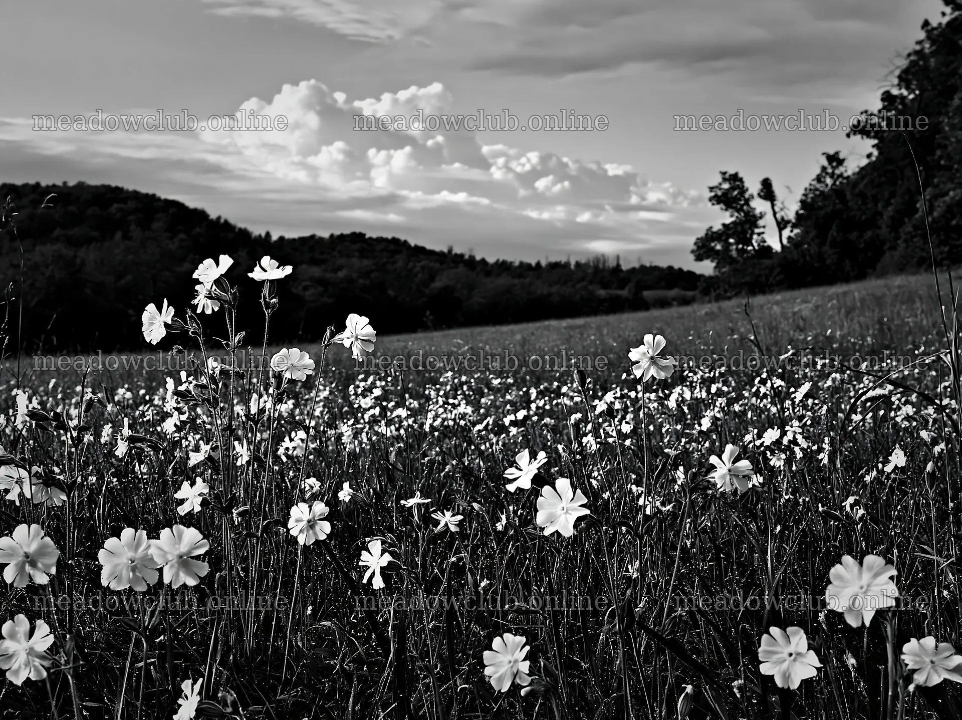 Hungarian meadow with wildflowers along wooded valley – meadow photos 9174x6866