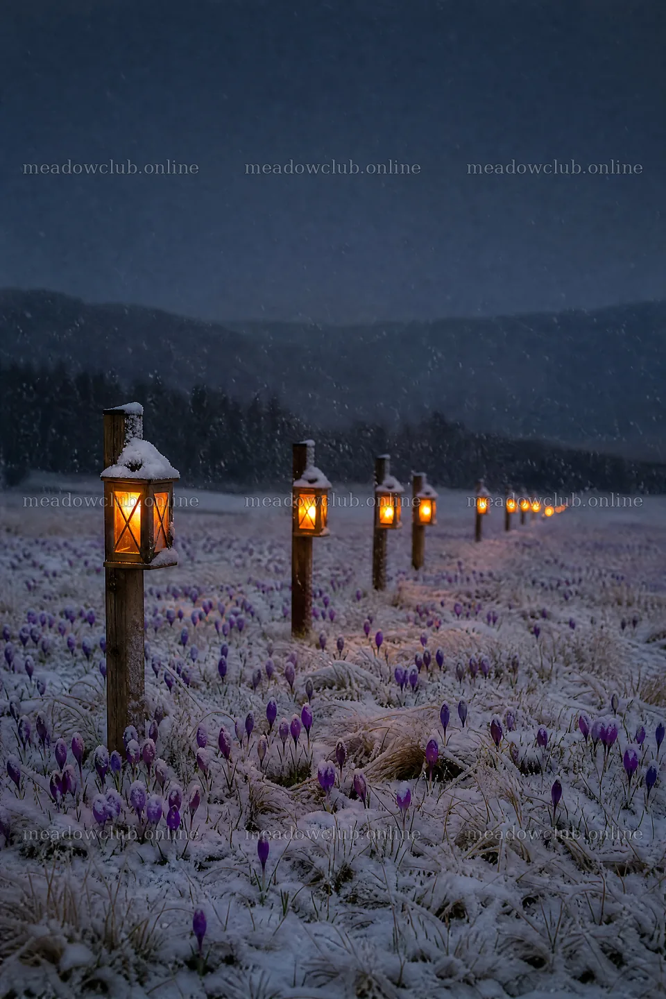 Vibrant lanterns shine in winter meadow filled with flowers – meadow photos 6480x9722