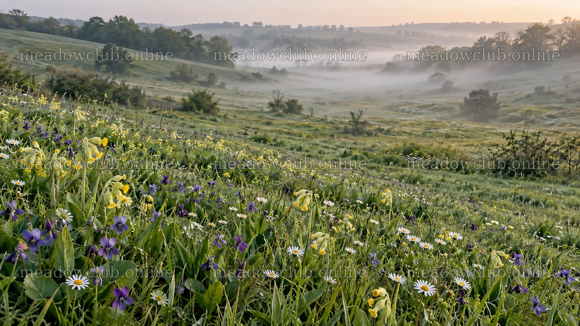 Wildflower Meadow in Morning Mist – meadow photos 10324x5812