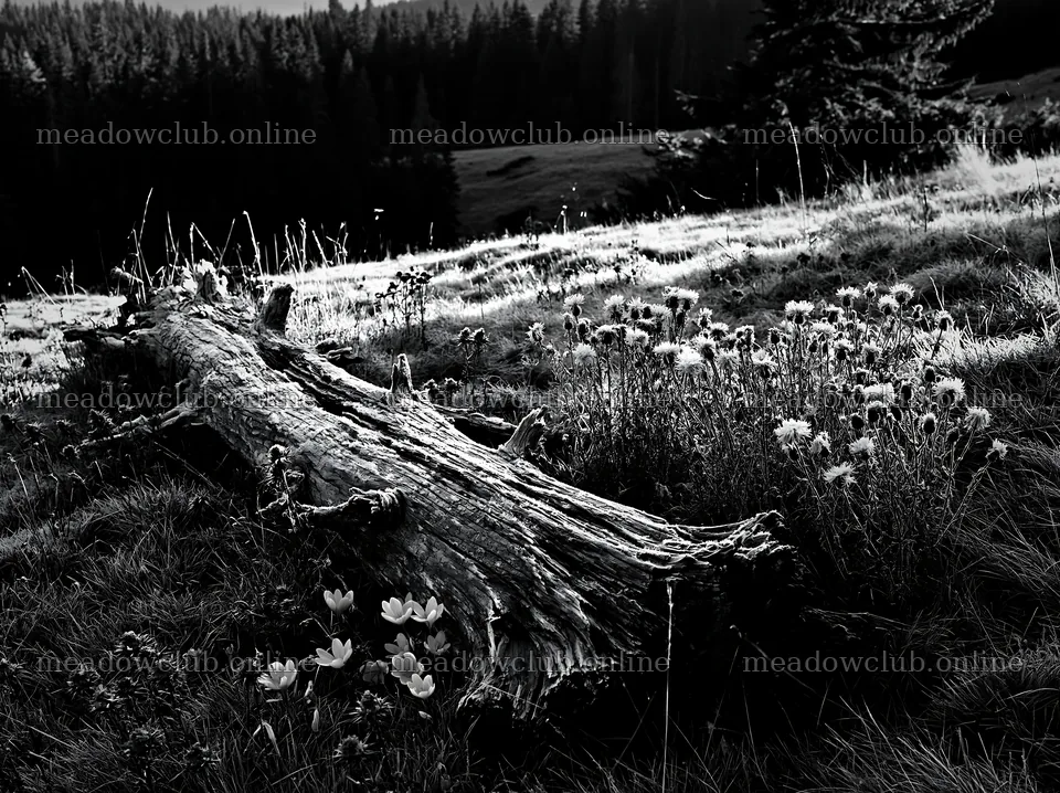 Weathered log in a meadow surrounded by wildflowers – meadow photos 9174x6866