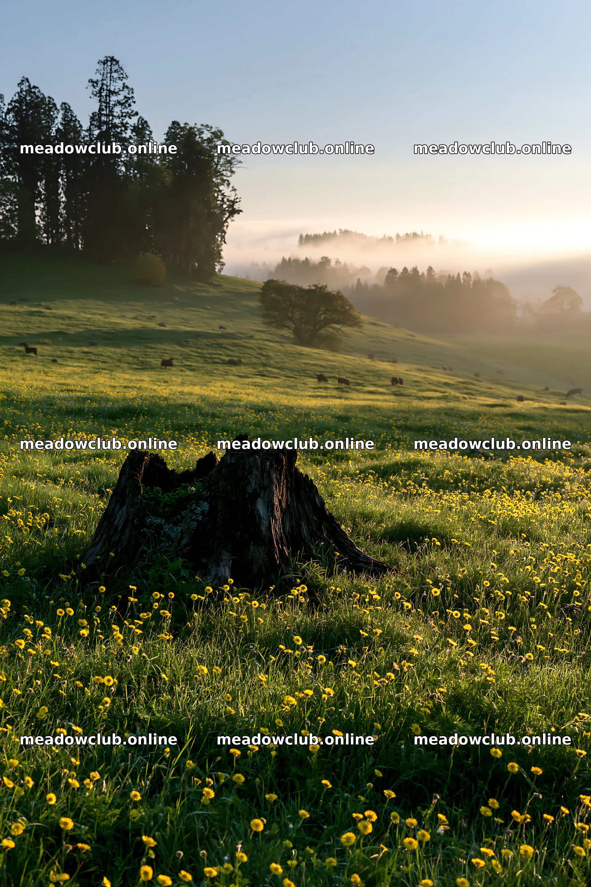 Fukushima native meadow with weathered stump – meadow photos 6480x9722