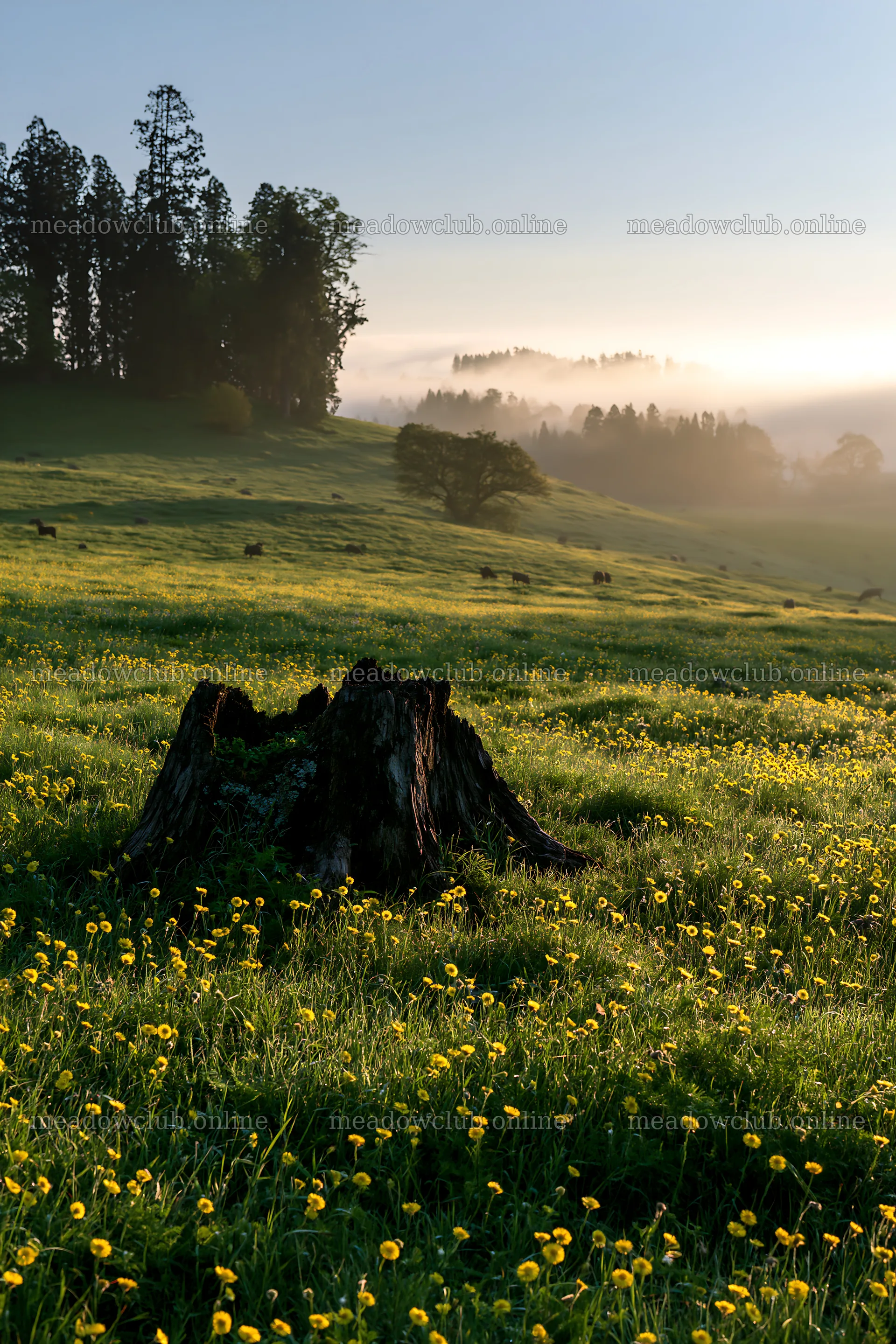 Fukushima native meadow with weathered stump – meadow photos 6480x9722