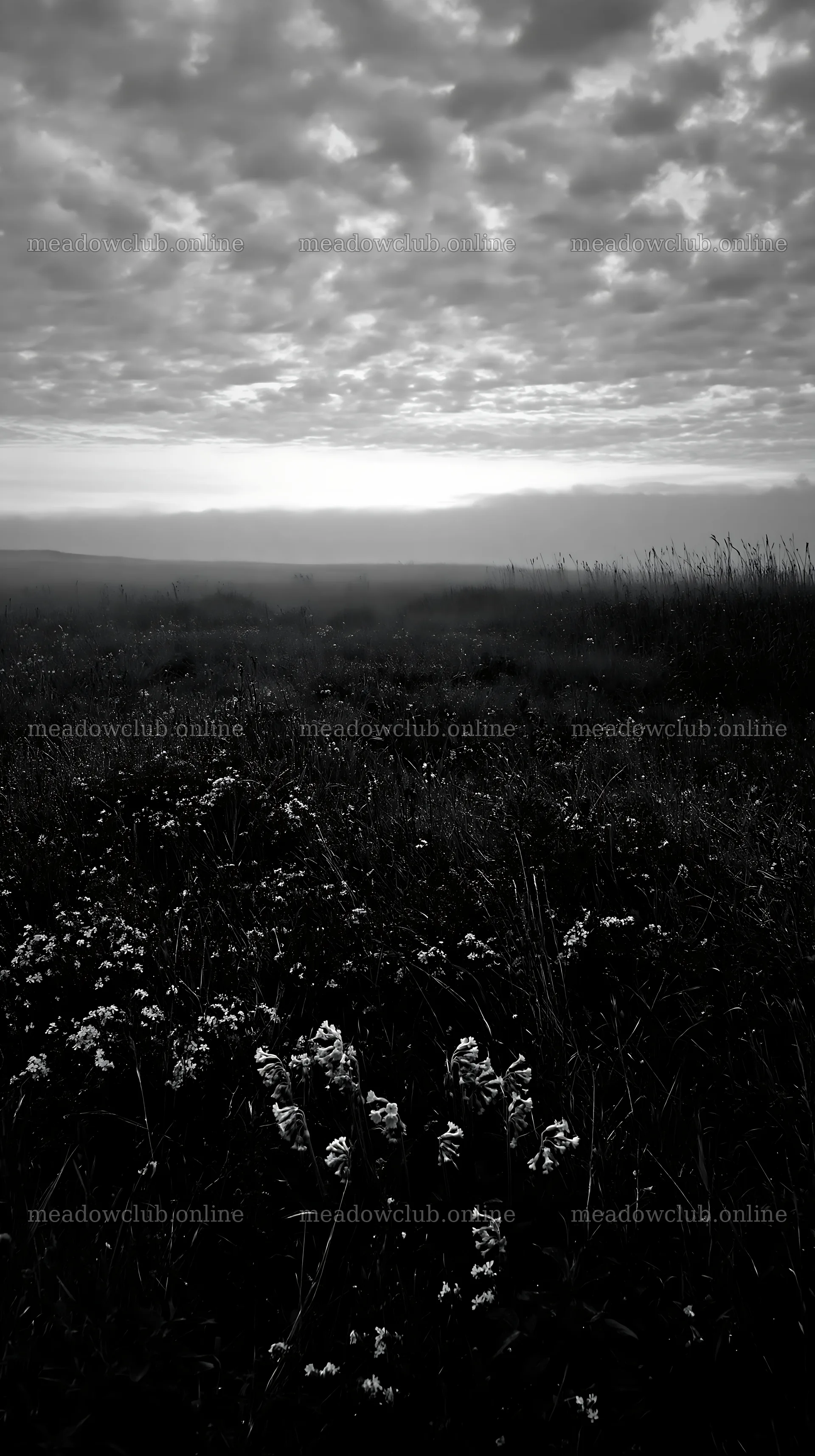Meadow with flowers and clouds at dusk in spring – meadow photos 5938x10608