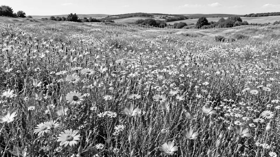 Monochrome Wildflower Meadow Across Rolling Hills – meadow photos 10324x5812