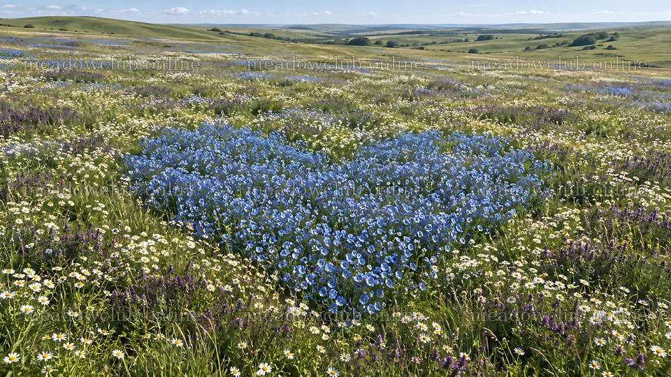 Heart-Shaped Blue Flowers in a Wildflower Meadow – meadow photos 10324x5812