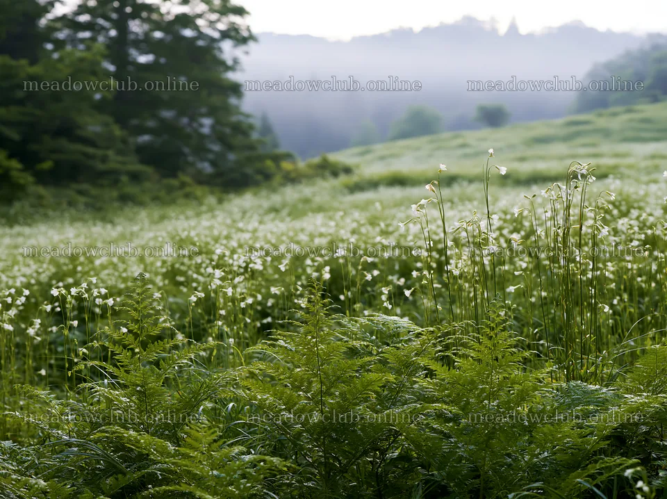 Tokushima mountain meadow fern frond foreground with flowers – meadow photos 9174x6866