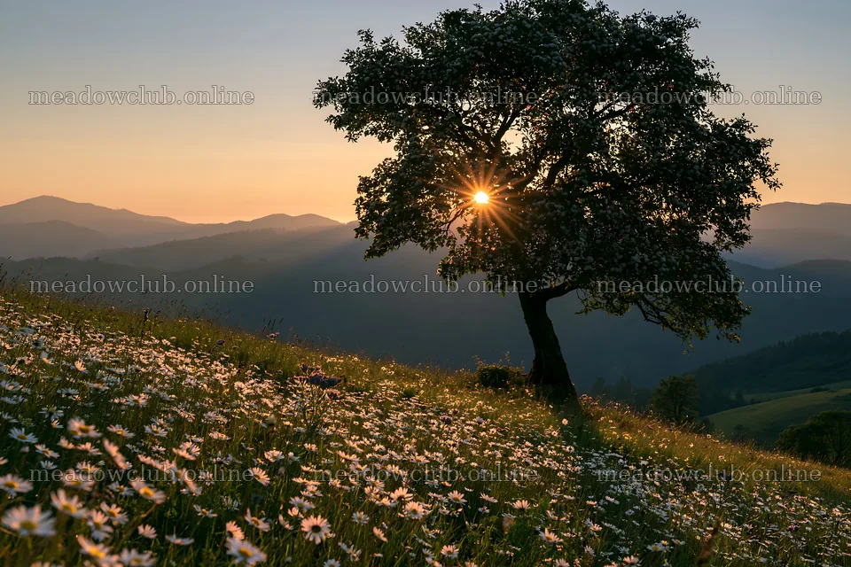 Sunset over hay meadows in Transylvania during summer – meadow photos 9722x6480