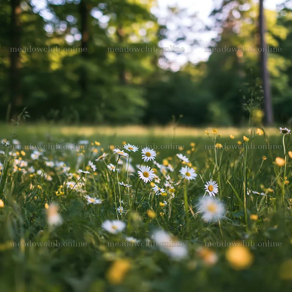 Forest opening with flower meadow in bright sunlight – meadow photos 7938x7938