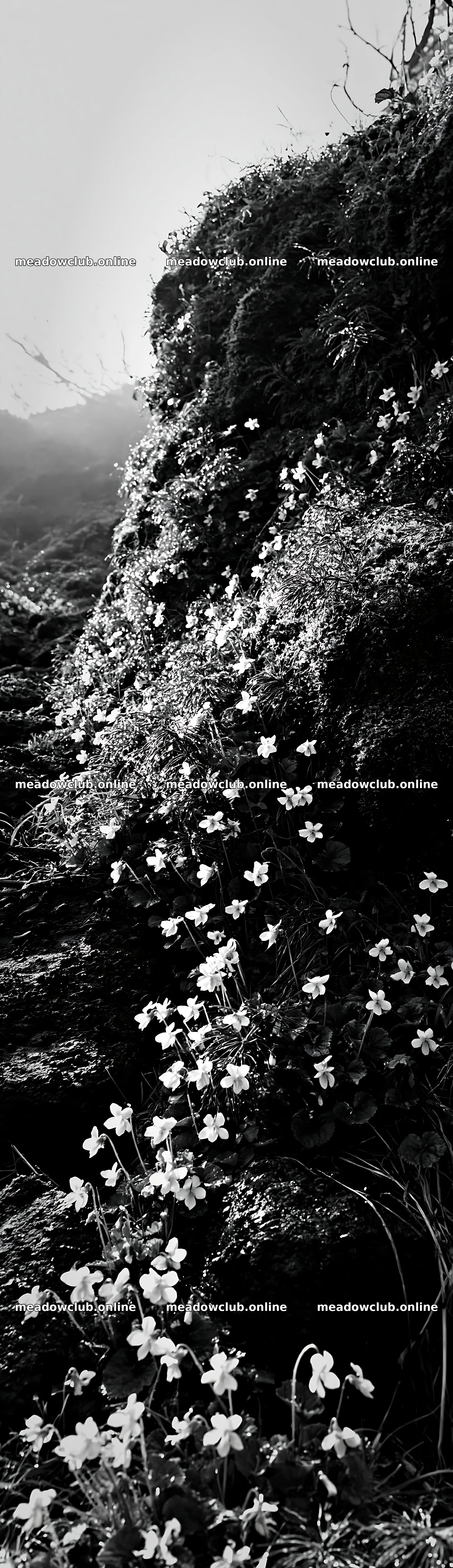Miyagi spring recovery meadow mossy stone with white flowers – meadow photos 4268x14762
