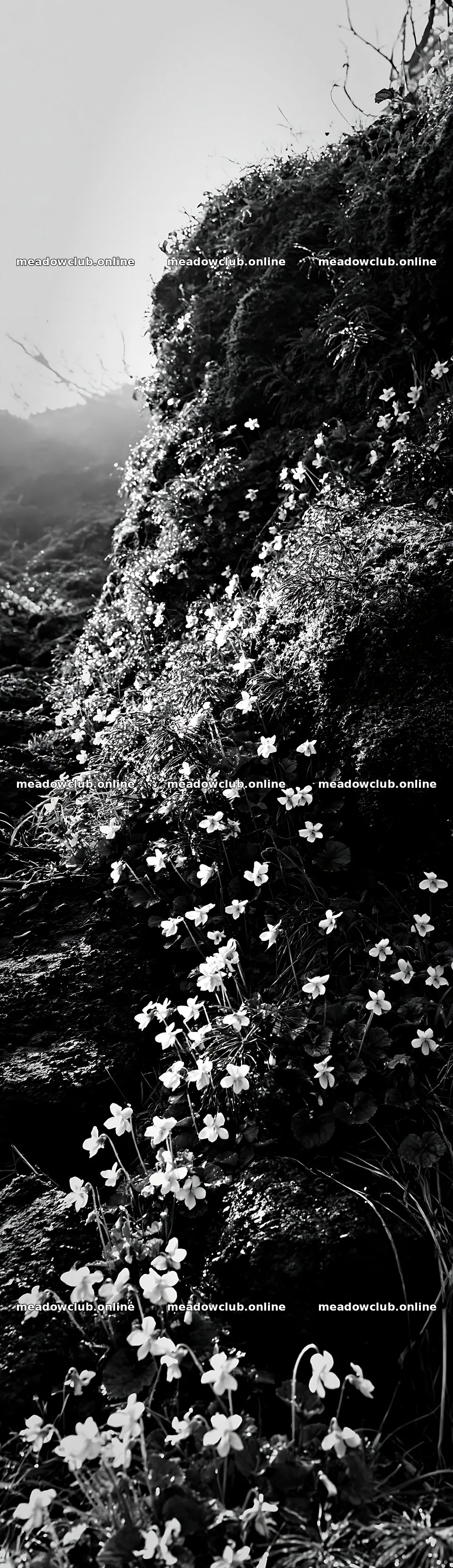 Miyagi spring recovery meadow mossy stone with white flowers – meadow photos 4268x14762