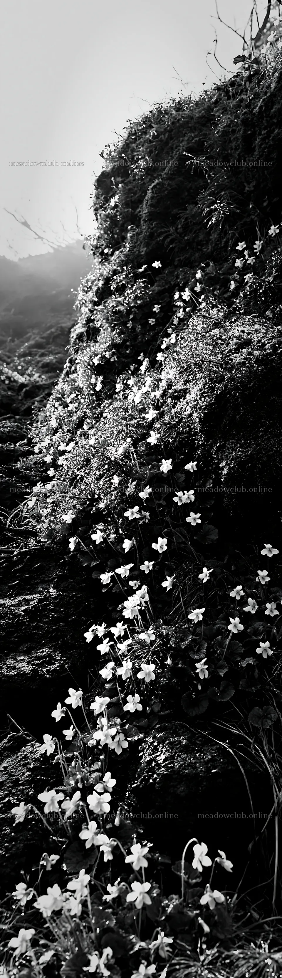 Miyagi spring recovery meadow mossy stone with white flowers – meadow photos 4268x14762