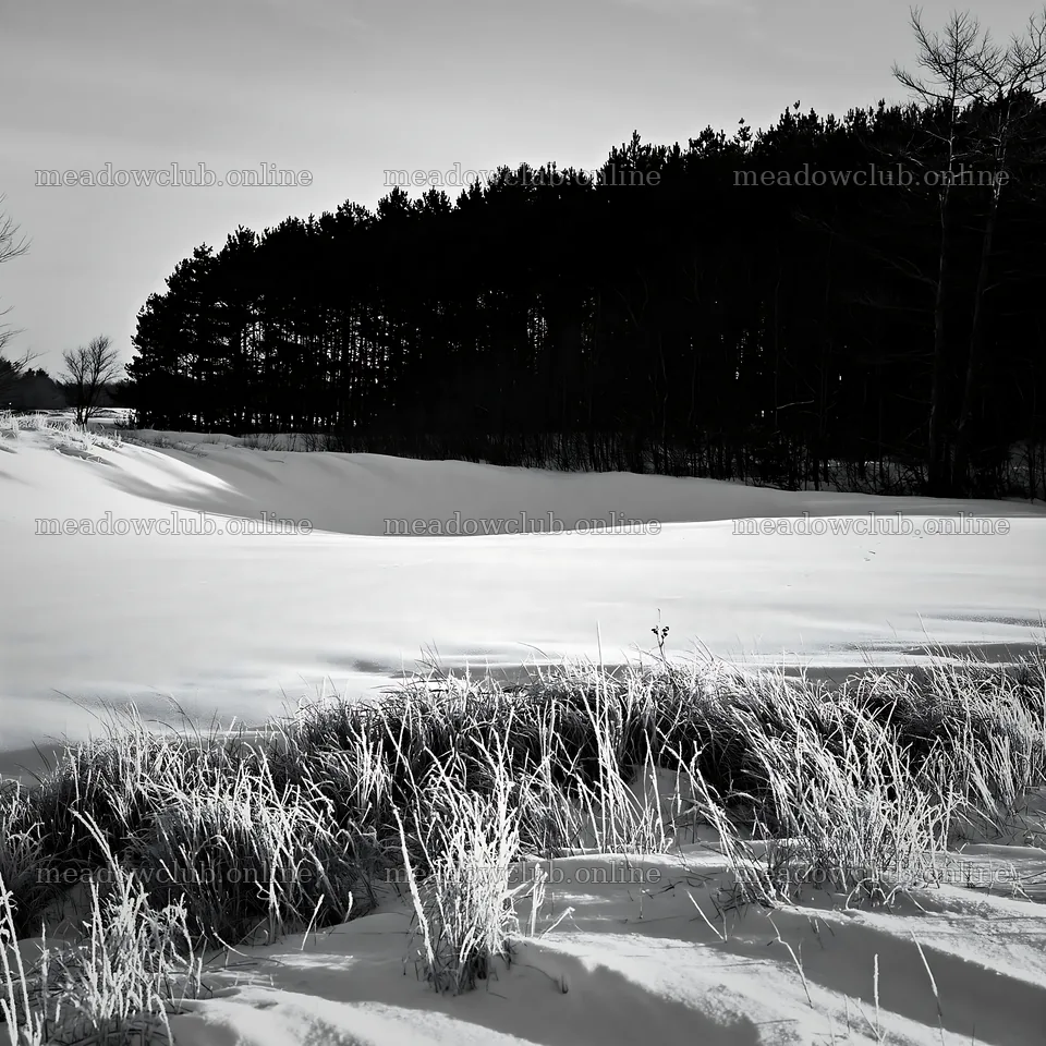 Dune meadow snow covers ground with trees in background – meadow photos 7938x7938