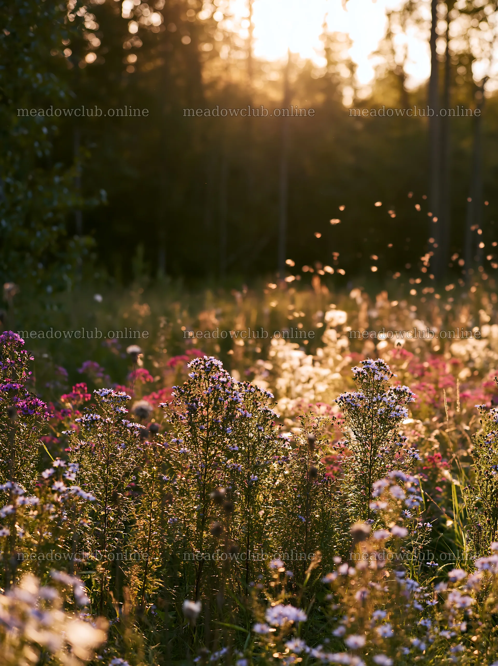 Colorful aster meadow during sunset with blooming flowers – meadow photos 6866x9174