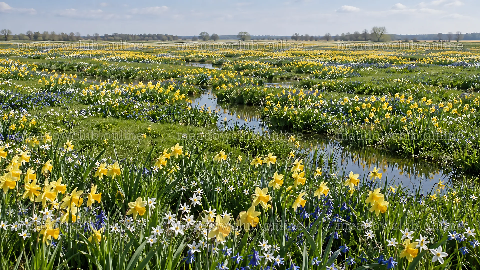 Spring Bulbs Across a Wet Meadow – meadow photos 10324x5812