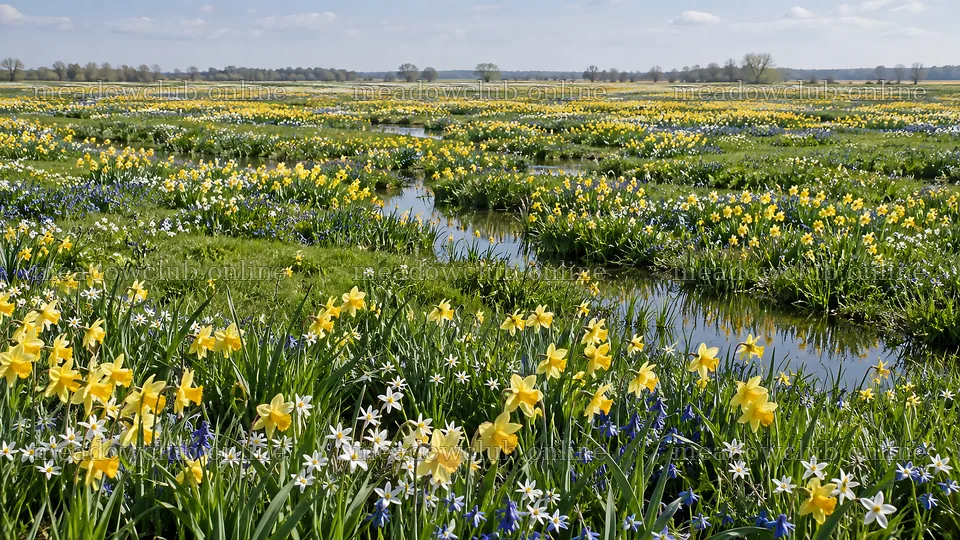 Spring Bulbs Across a Wet Meadow – meadow photos 10324x5812