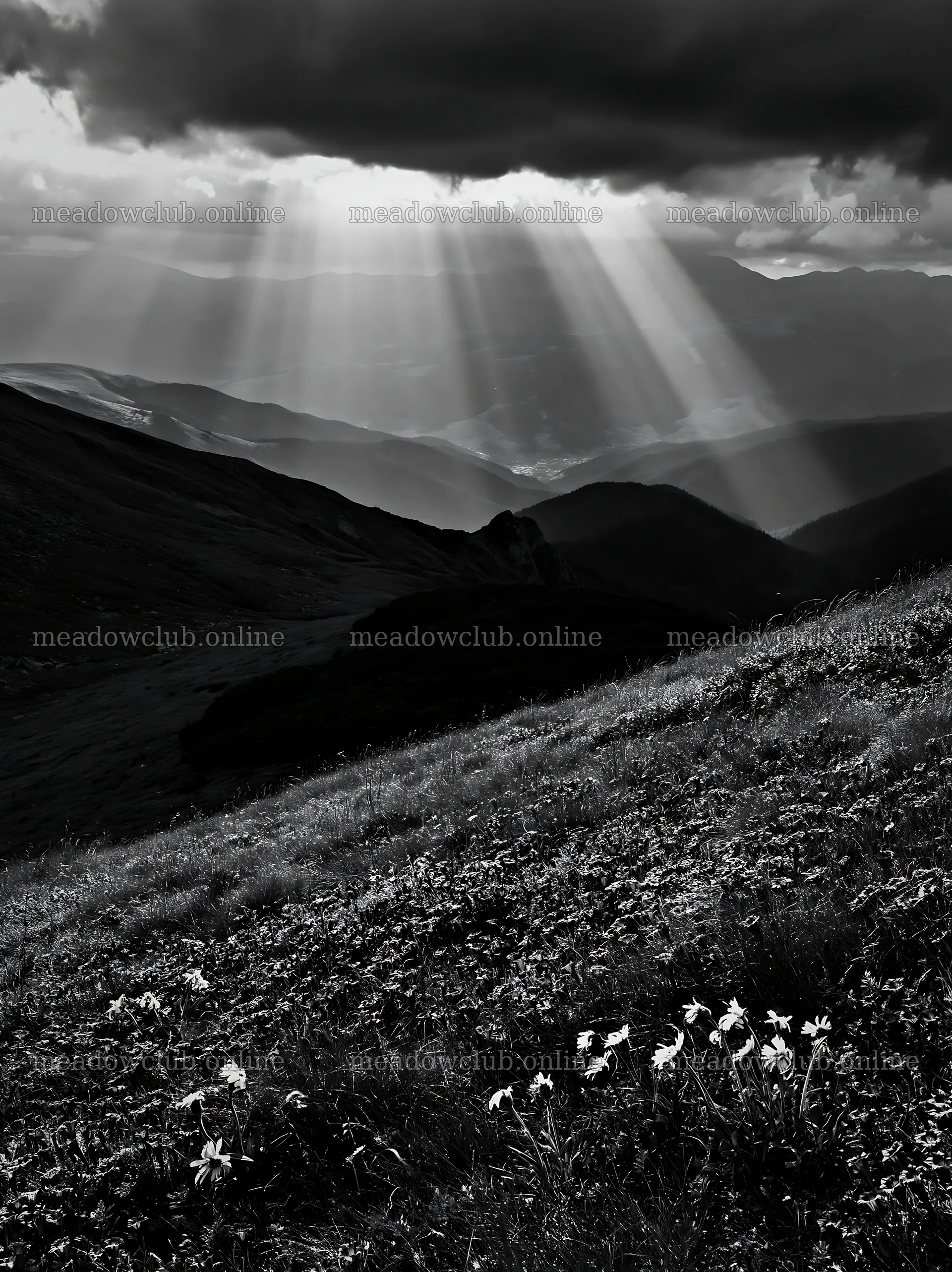 Light rays over meadow in Bucegi Mountains – meadow photos 6866x9174