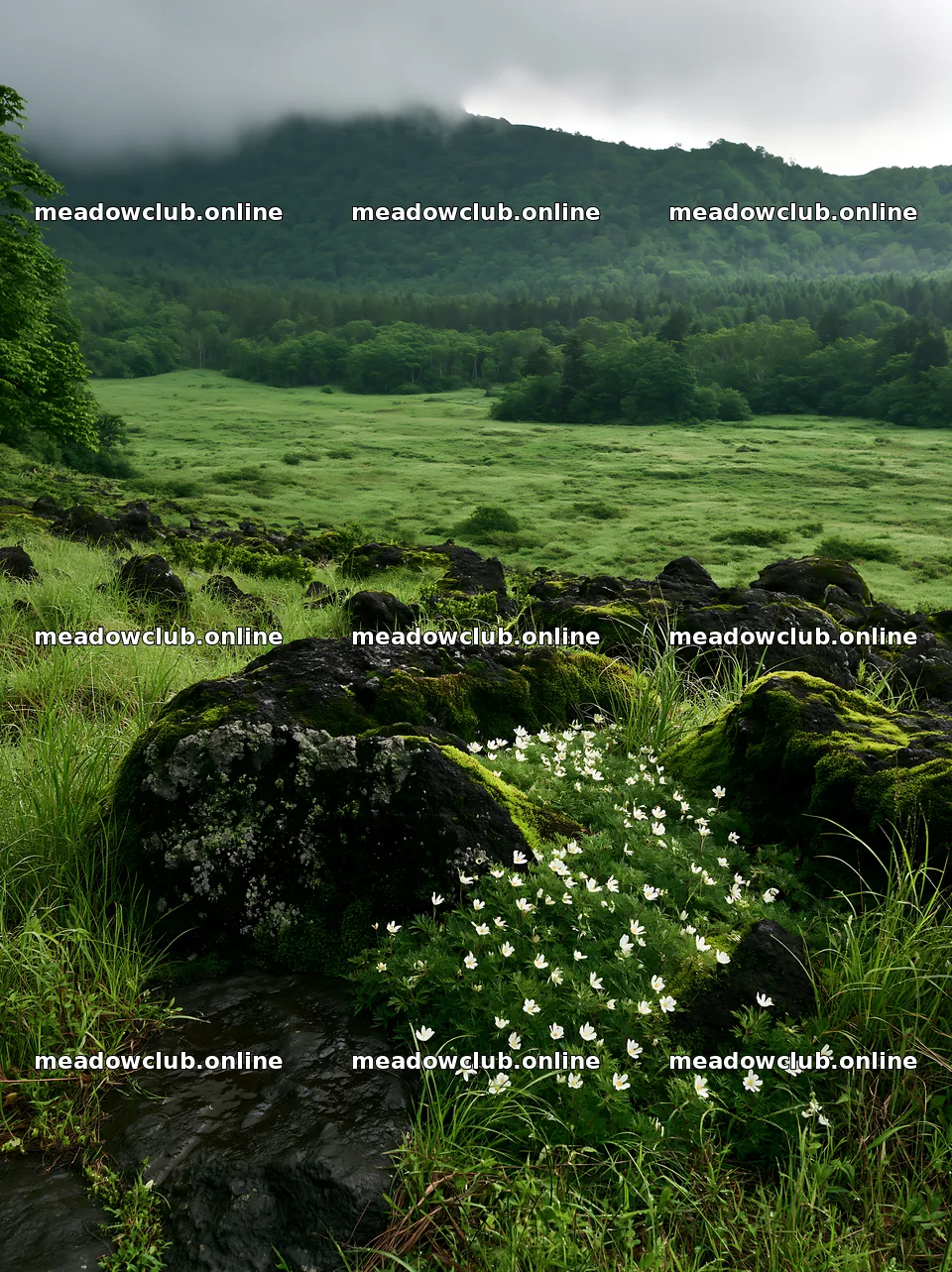 Miyagi spring recovery meadow mossy stone with flowers and rocks – meadow photos 6866x9174