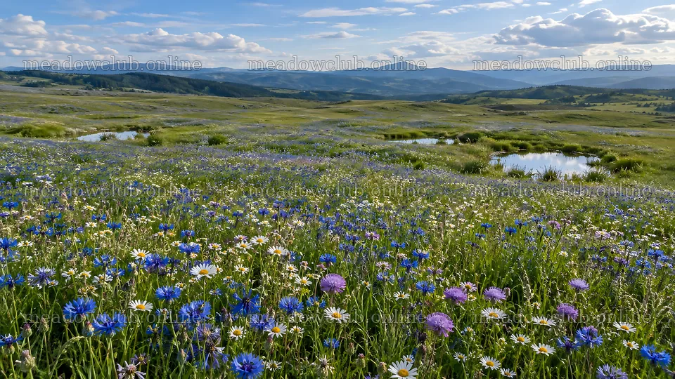 Wildflower Meadow Beneath a Clouded Mountain Sky – meadow photos 10324x5812
