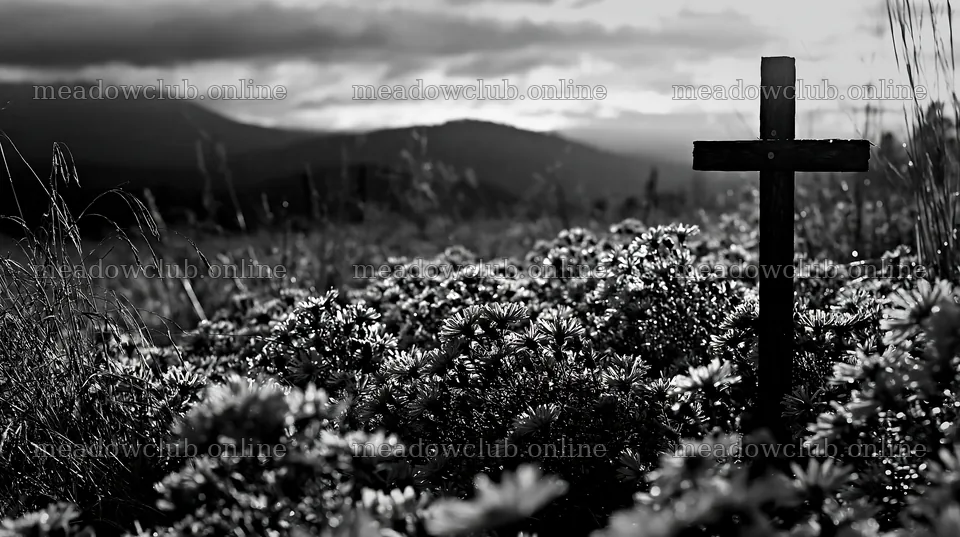 Christian cross in a meadow with flowers and mountains – meadow photos 10608x5938
