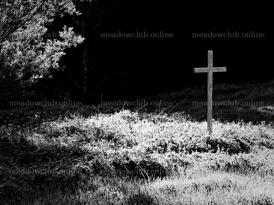 Christian cross on frost covered meadow in winter – meadow photos 9174x6866